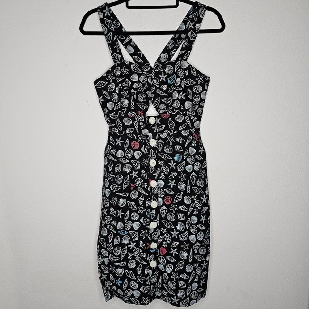 ModCloth Black Midi Dress with Multicolor Shell Print